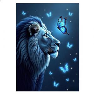 JISHSHAY Diamond Painting Rond Lion Papillon Diamant Painting Perles Rondes Animaux Peinture Diamant Bricolage Adulte Kit Broderie Puzzle Adulte Point de Croix Canevas Kit Complet 30&times;40 cm (PUTIBUTUI-EU, neuf)