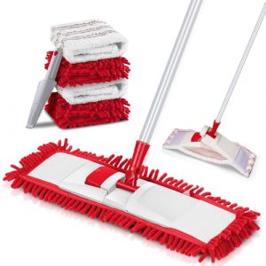 Zvonema Balai Serpillère Microfibre, Balai Plat avec Poignée en INOX, Rotatif à 360°, Balais Serpillère Nettoyer Sol Sec & Humide avec 2 Tampons en Microfibre et 2 Tampons en Chenille Lavables (Zvonema, neuf)
