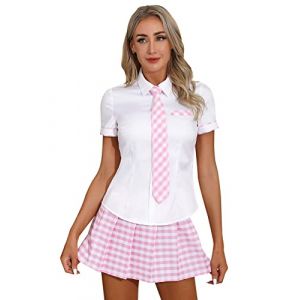 Alvivi Femme Ensemble Lingeire Tenue Ecoliere Schoolgirl Cosplay Etudiante Costume Halloween Mini Jupe À Carreaux & Chemise Jeu De Rôle Clubwear Rose C M (Acfunny-eu, neuf)