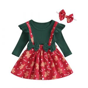 Caziffer Ensemble de No&euml;l B&eacute;b&eacute; Fille D&eacute;guisement No&euml;l Robe &agrave; Manches Longues + Chapeau D&eacute;guisement de No&euml;l en Peluche pour B&eacute;b&eacute; Fille 12 Mois-5 Ans (B Vert, 6-12 Months) (baixia, neuf)