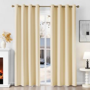 Runy&eacute;la Rideau Occultant Thermique Isolant Anti Froid 120x230 (LxH), Lot de 2 Rideaux Fen&ecirc;tre Opaques Beige &agrave; Oeillets Anti Chaleur UV Bruit, Int&eacute;rieurs Decoration Dressing Salon Chambre Maison (Runi-EU, neuf)