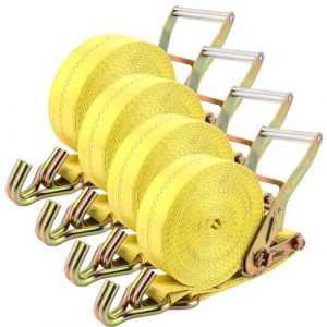 DAJAVE Lot de 4 sangles d'arrimage de 50 mm x 8,5 m - 5000 kg - Avec cliquet et crochet - Sangle d'arrimage robuste pour moto - Sangle d'arrimage &agrave; cliquet pour s&eacute;curiser le chargement (ZENG CHAOHUAN, neuf)