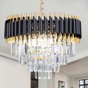 Cainjiazh Modern 20 "lustre en cristal encastré plafonnier en cristal 4 couches gouttes de pluie noir LED lustre en cristal lustre salle à manger entrée Hall E12*7 (ampoule non incluse) Kronleuchter (guankailighting, neuf)
