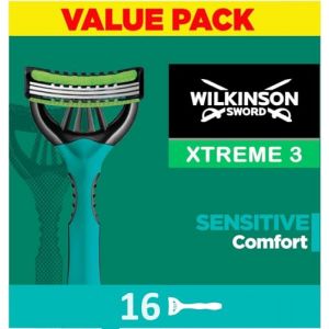 WILKINSON SWORD Xtreme 3 pour homme | Sensitive | Lot de 16 rasoirs jetables (Venture Blue, neuf)