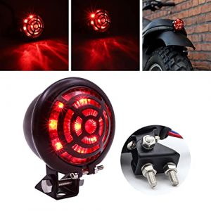 Biqing Feu Arrière de Moto Rond,12V Feu de Freinage de Moto Rouge Feu Stop Moto avec Grille Noir pour Cafe Racer Scrambler Cruiser Chopper Bobber Street Bike Custom (jose201606, neuf)