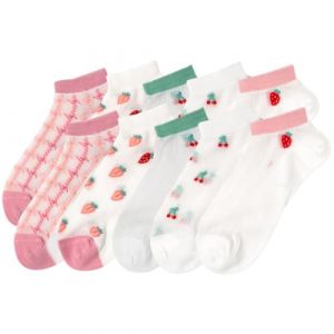 5 Paires Chaussettes Transparentes Femme Socquettes Femme Transparents Fantaisie Fleur à Motifs Dentelle Cheville Pure Maille Eté Tites Chaussettes Soie pour Femmes et Filles-Chaussettes à la fraise (YU CHENGLONG DE DIAN, neuf)
