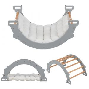 DREAMADE Arche à Bascule 2-en-1 en Bois pour Enfants 1+ Ans, Triangle d’Escalade avec Coussin Confortable pour Tout-Petits, Arche de Jeu d'Équilibre, Utilisable Intérieur (Gris) (DREAMADE, neuf)