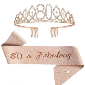 Ensemble écharpe et couronne d'anniversaire de 1 à 100 ans pour femmes et filles (80 ans, standard) (HERSUNTON, neuf)
