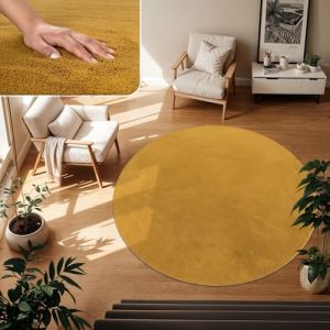 TT Home Tapis Poil Ras Tapis De Salon Monochrome Design Moderne Lavable, Couleur: Jaune Fonc&eacute; Moutarde Jaune, Dimension:200 cm Rond (marche-de-tapis, neuf)
