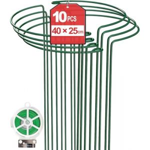 Lot de 10 Tuteur pour Plante 25cm x 40cm,Supports de Jardin en M&eacute;tal, Anneau de Support de Plantes de Jardin Vert pour Hortensias S&eacute;dum L&eacute;gumes Tomate (ZXR.Elwood, neuf)