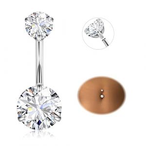 Diamday Piercing Nombril G23 Titane Piercing Nombril Barres 14G CZ Incrusté Piercing Ventre Anneaux Inverse Nombril Barbell Long Ventre Barres Piercing Nombril Anneau pour Femme 8/10/12/14/16mm (Diamday, neuf)