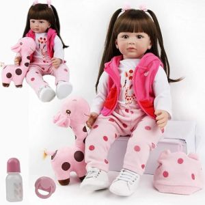 ZIYIUI Poupée Reborn bébé 60cm 24 Pouces Realiste Doux Vinyle de Silicone Bebe Reborn Fille Lifelike Nouveau-né Yeux Ouvert Reborn Fille avec Cheveux Longs Reborn Toddler (111TYR, neuf)