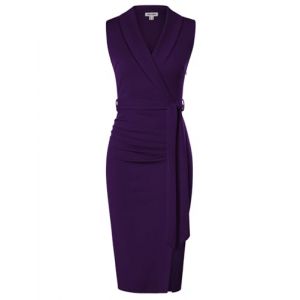 GRACE KARIN Robe Fourreau Femme sans Manches Col Châle Mi-Mollet avec Ceinture Amovible et Fente Élégante Bleu-Violet 44 (Claroine EU, neuf)