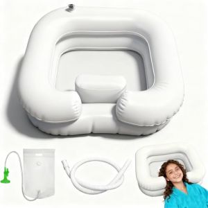 Gonflable pour Les Personnes Alit&eacute;es, Bac Shampoing Domicile, Bac &agrave; Shampoing Gonflable en PVC, avec Tuyau de Vidange de 1 M, Pommeau de Douche, Sac &agrave; Eau, Le Lavage Des Cheveux Au Lit (AEMCHDM, neuf)