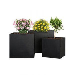 Pflanzwerk® Pot de Fleur Fibre de Verre Cube Jardinière Anthracite 3er-Set 23cm + 28cm + 34cm *Résistant au Gel* *Protection UV* *Qualité européenne* (Pflanzwerk Deutschland GmbH, neuf)