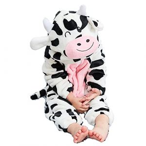Routefuture B&eacute;b&eacute; Combinaison Unisexe Barboteuse &Agrave; Capuche Animal Mignon Flanelle Hiver B&eacute;b&eacute; Gar&ccedil;on et Fille Grenouill&egrave;res Combinaison Pyjama en Polaire Animal D&eacute;guisement 0-24 Mois,Blanc-2,6-12 mois (Routefuture, neuf)