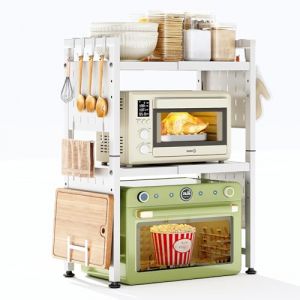 Etagere Micro Onde Extensible, Grille pour Four des Étagère à micro-ondes cuisine rangement extensible avec 10 crochets, Support pour micro-ondes à 3 niveaux, Support Micro Onde extensible 40-70 CM (HXHOME-EU, neuf)