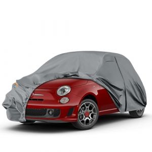 Bâche de voiture, imperméable, pour Fiat 500, 500C, 500E, Abarth, 2007-2025, pour hiver, été, toutes saisons, avec porte zippée, bandes pare-vent, gris (Amomusm, neuf)