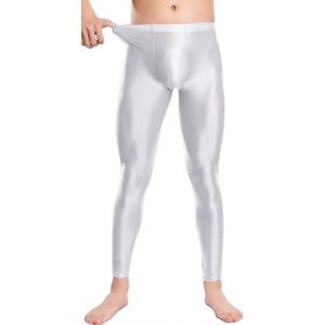 Maeau - Legging Brillant Homme Yoga Brillant Glossy Slim Collant Lisse Élastique Pantalon Clubwear L Blanc (YDAEU, neuf)