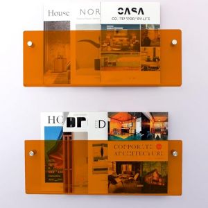 Gwezmxs 2Pcs Porte Revue Mural, Orange Porte Vinyle Etag&egrave;re Mural, Accroche Vinyle Mural Acrylique, Acrylic Wall Mounted Magazine Shelf 40CM (Gwezmxs-Direct, neuf)