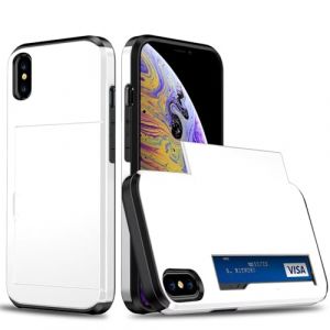 Beajew Coque Portefeuille pour iPhone X/iPhone XS avec Porte-Cartes, &Eacute;tui de Protection T&eacute;l&eacute;phone Double Couche Antichoc, Fente Cach&eacute;e Coulissante, Antichoc TPU+PC Housse Portefeuille - Blanc (KSTFMY, neuf)