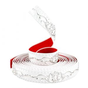 TECDW 5 M&egrave;tres Peler Et La Moulure Murale, Bordure Murale de Papier Peint Auto-adh&eacute;sive, Garniture de Moulage Flexible, Bordure de Papier Peint 3D pour Miroir, Mur (Blanc Avec De L'Argent, 3,6cm W) (DUNWEI, neuf)