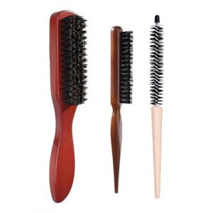 VEOIRXU 3 Pi&egrave;ces Brosse Poils Sanglier Mini Brosses Rondes Pour Cheveux Brosse Plaquage Cheveux Brosse a Chignon Brosse Barbe Pour Femmes Hommes Pour Cheveux &Eacute;pais Ondul&eacute;s Secs ou Ab&icirc;m&eacute;s (SHI TONGYANG DE DIAN, neuf)