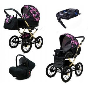 BabyLux® Enfant Poussette Combinée Set 4 en 1 - Margaret Gold - incl. Nacelle, Canne, Siège de voiture, ISOFIX Base - Siège Auto - Landau Bébé - avec Sac à langer, Habillage pluie etc. (BabyLux-shop, neuf)