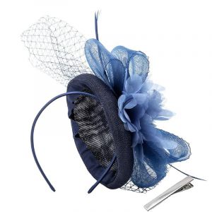 HATOFES Serre-tête bibi à plumes et fleurs pour femme, couvre-chef de course Royal Ascot Pilulier Mariage Cocktail Thé Fête Derby Chapeau pour femme, A2 - Bleu marine, Taille unique (TWENTY ONE, neuf)
