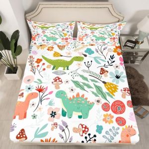 Homewish Drap Housse 90x190 Enfant Dinosaure Mignon, Drap-Housse Feuilles Fleurs Champignons pour Filles Garçons, Drap de Lit Animaux de La Jungle, Décor de Chambre Mignon (Suzhou yiyanyun e-commerce Co., Ltd, neuf)