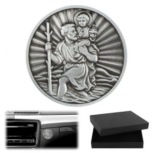 DXLing M&eacute;daille de Saint Christophe pour Voiture &Oslash; 4cm avec Aimant et 4 Autocollants Adh&eacute;sifs Double Face - Protecteur des Conducteurs - Ange Gardien Voiture Plaque Auto Saint Christophe (PhixB, neuf)