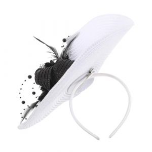 VALICLUD Coiffe Fascinatrice Chapeau Bibi Blanc Et Noir Fait Main Pour Mariage Femme Soir&eacute;e &Eacute;l&eacute;gante Avec Fleurs Et Plumage D&eacute;licates (MOUBACK, neuf)