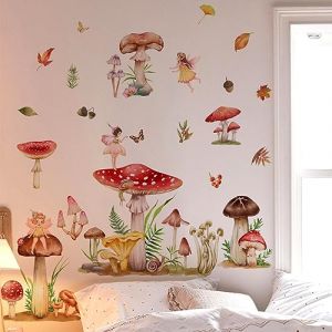 Runtoo Stickers Muraux Fée Champignons Autocollant Mural Elfes Papillon Fleurs Deco Stickers Chambre Fille Enfants Bébé Décoration (Decalplanet-EU, neuf)