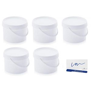 MARKESYSTEM Catering-Pack de 5 x 4,4 litres - Cubes en Plastique avec Couvercle - conteneurs empilables, Emballage Alimentaire, liquides et peintures, polypropylène Blanc + kit d'étiquetage (bellajobs, neuf)