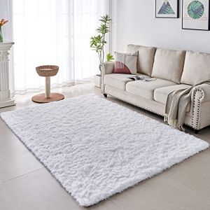 VOFUSHON Tapis Salon Shaggy Descente de lit Chambre Grande Taille Tapis avec Le Fond Antidérapant, Tapis Décoratif de Style Moderne pour Salon Chambre Canapé Natte(80 x 150 cm,Blanc Pur) (VOFUSHON-Home, neuf)