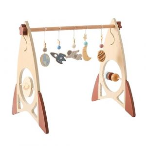 Promise Babe Arche de jeu en bois pour bébé,Fusée Design Bois Arche jeu pour bébé Astronaute Étoile Lune Pendentif à saisir Jouets bois latéraux Haha Miroir Table à langer Lit de bébé Parc Play Gym (Best for baby, neuf)