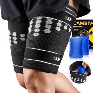 CAMBIVO Manchon de Compression Cuisse x2, Maintien de la Cuisse R&eacute;glable, Soutien Prot&egrave;ge Cuisse avec Pack de Gel Chaud/Froid, pour Ischio-Jambiers, Quadriceps, Douleur Musculaires, Homme et Femme (Cambivo-FR, neuf)