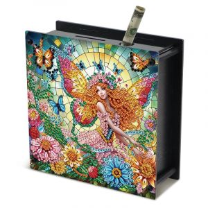 JISHSHAY Diamond Painting Tirelire Elfe Diamant Painting Tirelire F&eacute;e Broderie Diamant Boite Economie Fairy Diamond Art Economie Argent Elf Point de Croix Piggy Bank Money Saving Box 14.9&times;14.9&times;5.4cm (PUTIBUTUI-EU, neuf)