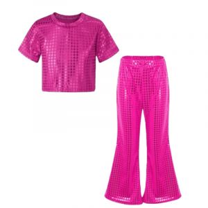 Enfant Fille Gar&ccedil;on blanc gris Pantalon Evas&eacute; Danse Latine Tango Paillettes Brillant Pantalon Danse Rue Jazz Hip-hop Pantalon &agrave; Pattes D'&eacute;l&eacute;phant Partie Performance Blanc cass&eacute; vin rouge 110 140 4 ans (qicimaoyidian, neuf)