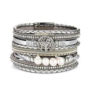 Cupimatch Bracelet Arbre de Vie Manchette Cuir Multicouche Style Boh&eacute;mien avec Boucle Magn&eacute;tique,Bracelet Tress&eacute;s pour Femmes &Eacute;pouse M&egrave;re,3 Couleurs au Choix (Cupimatch Jewellery, neuf)