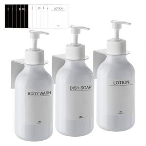RISAKOGO 3 Pi&egrave;ces Distributeur Savon Mural, Distributeur de Savon 500ml avec &Eacute;tiquettes No Per&ccedil;age pour Cuisine et Salle de Bain -Blanc Pur (CHANGCE, neuf)