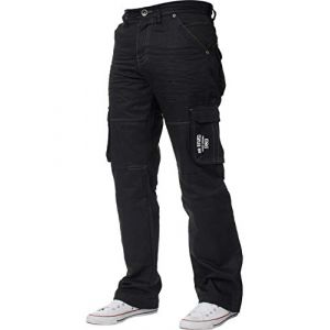 Ze ENZO Jean Cargo Combat -Pantalons Denim en Toutes Tailles pour Hommes - Enduit Noir, 36W x 32L (RAW DENIM, neuf)