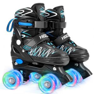Hozzen Roller Enfant Garçon Ajustable 28-31 - Roller Quad avec Roues Lumineuses et Sac de Patin a Roulette Garçon, Roller Skates for Kids Ages 6-12, Cadeaux Licorne pour Garçons, Noir (LucxPeicyTop, neuf)