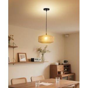 JAYNLT Rotin Plafonnier Ø30cm, Lustre Bohème en Rotin Tressé, Suspension Abat-Jour E27 pour Salon, Chambre, Cuisine (JAYNLT, neuf)