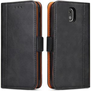 ROJIOJIO Coque pour Samsung Galaxy J3 2017, Housse en Cuir PU Premium Etui &agrave; Rabat Pochette de Portefeuille, &Eacute;tui de Protection pour Samsung Galaxy J3 2017, Noir (ROJIOJIO, neuf)
