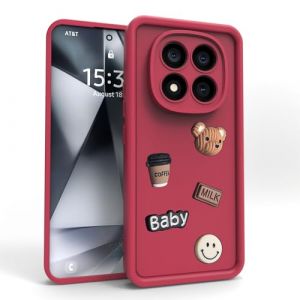 PanXCase Coque pour Xiaomi Redmi Note 14 Pro 5G / Poco X7 5G - &Eacute;tui 3D Ourson Sourire Motif D&eacute;sign Cute Silicone, Protection Cam&eacute;ra Filles Femmes Antichoc Housse (Wine Red) (PanXuan, neuf)