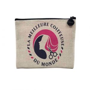 Pochette en Lin - La Meilleure Coiffeuse du Monde Coiffure Mode Fashion Cheveux - Trousse Maquillage en Toile Aspect Lin - Porte Monnaie - 15 x10 cm (FabulousBOUTIK, neuf)