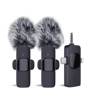 newtopend Syst&egrave;me de microphone cravate sans fil 3 en 1, port&eacute;e de 100 m, autonomie de la batterie de 8 h, double housse coupe-vent, compatible avec iPhone, Android, appareil photo (newtopend, neuf)