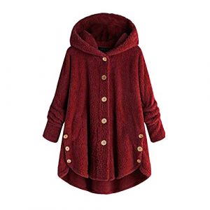KHIRVWL Veste D'hiver En Polaire R&eacute;versible Pour Femme - Manteau En Laine Boutonn&eacute;e - Manteau D'hiver &agrave; Capuche- Blouson Pelucheuse Avec Poche - Outerwear De Couleur Unie De Pyjama (KHIRVWL-FR, neuf)