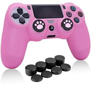 HLRAO PS4 Controller Skin Rose, Anti-Slip Grip Housse de Protection en Silicone Compatible pour PS4/Slim/Pro Manette de Jeu sans Fil/Filaire avec 8 x FPS Pro Thumb Grip Caps + 2 Cat Paw Caps. (HLRAO, neuf)